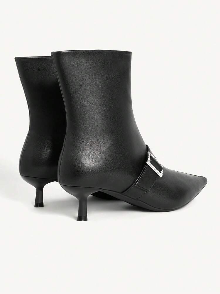 CUCCOO CHICEST Women's Fashionable Versatile Commuting Rhinestone Decor Mid-Calf High Heel Boots For Christmas