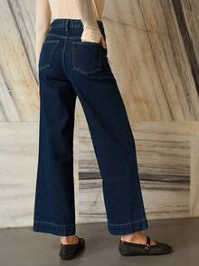 MOTF PREMIUM SLANT POCKET WIDE LEG JEANS - Navy Blue - View 8