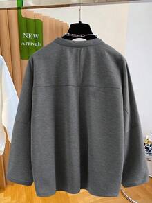 GlowEve CURVE Sudadera holgada de mujer talla grande con cuello en V casual, sudadera versátil para ir y venir con cuello de bufanda - Gris - Ver 2