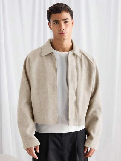 EASEVO Plus Size Men's Fashionable Fleece Overcoat, Autumn/Winter Crop Overcoat For Men Beige