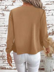 SHEIN Clasi Áo khoác nữ màu đen thanh lịch, tay dài, xếp ly phía trước, đa năng, thích hợp mặc nhà. Áo blazer nữ, áo khoác vest nữ, áo blazer mùa hè màu nâu, áo blazer nữ màu nâu. - Màu Khaki - Xem 2