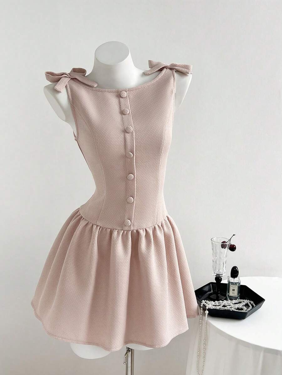 Elamini Women's Bow Decor A-Line Sleeveless Short Dress, Elegant Sweet Style For Party, Wedding, Birthday, Autumn/Winter