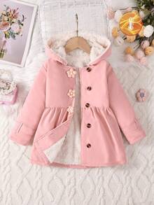Elladie kids 1 Stück Jacke für Kleine Mädchen in Mittellänge, Kinder Gewebe Verdickte rosa Windjacke mit 3D Blumen Dekor für zusätzliche Süße, frischer und süßer Stil geeignet für Herbst/Winter, locker geschnitten für verschiedene Anlässe wie Urlaub, Reisen, Alltag - Pink - Übersicht 3