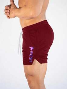 Manfinity Sport Corelite Men's Letter Print Drawstring Waist Pocket Sports Shorts