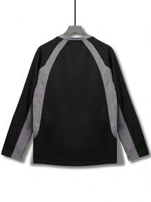 Claim Dot Men's Letter Print Contrast Color Round Neck Raglan Sleeve Casual Sweatshirt Racing Shirt Racing Jersey Baggy Jersey Long Sleeve Jersey - Black - View 2