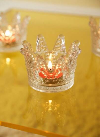 Joivida 1 件欧式创意皇冠玻璃烛台装饰首饰架 - 浪漫小玻璃烛台摆件，适用于客厅、卧室、圣诞节、情人节