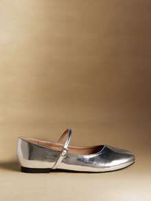 Rosivie 女士休闲百搭简约通勤纯色搭扣平底鞋 - 銀色 - 查看 4