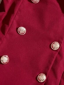 Sparklyn 女童休闲舒适优雅日常百搭V领纽扣褶裥下摆修身外套 - 酒紅色 - 查看 5