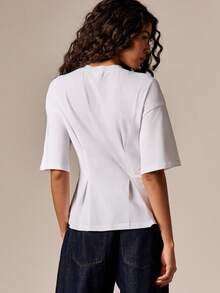 AiiRZ Damen Peplum Kurzarm T-Shirt mit geraffter Taille und locker geschnittenem Fit für den lässigen Alltag