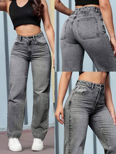 Jeans de pierna recta con bolsillo oblicuo