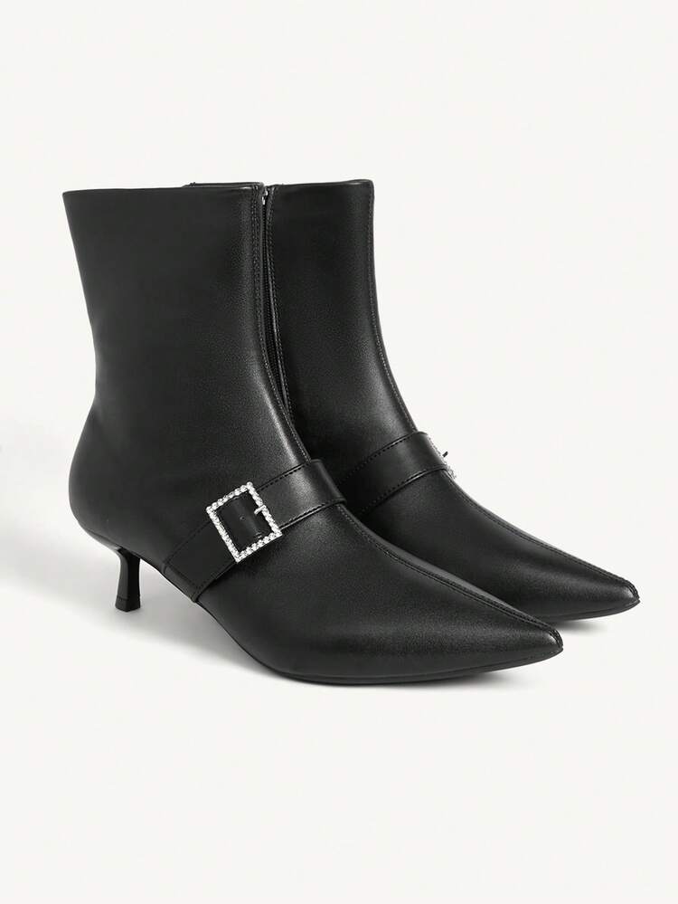 CUCCOO CHICEST Women's Fashionable Versatile Commuting Rhinestone Decor Mid-Calf High Heel Boots For Christmas