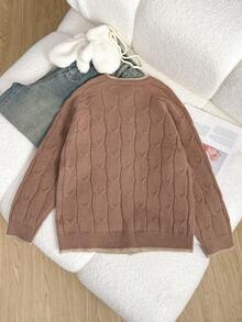 Tween Girl Casual Colorblock Embroidered Trim Cardigan, Autumn/Winter - كاكي - مشاهدة 2