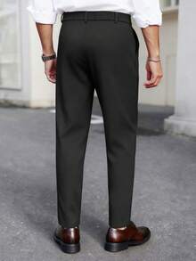 Manfinity Bizformal 男士黑色西裤，那不勒斯风格西装裤，商务休闲直筒裤，适合休闲、商务、婚礼、派对、宴会、正式场合。男士褶裥西装裤 - 黑色 - 查看 2