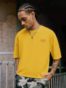 PAVTROS Áo thun nam dáng rộng thoải mái in họa tiết trái cây mùa hè nhiều màu sắc - Màu vàng - Xem 2