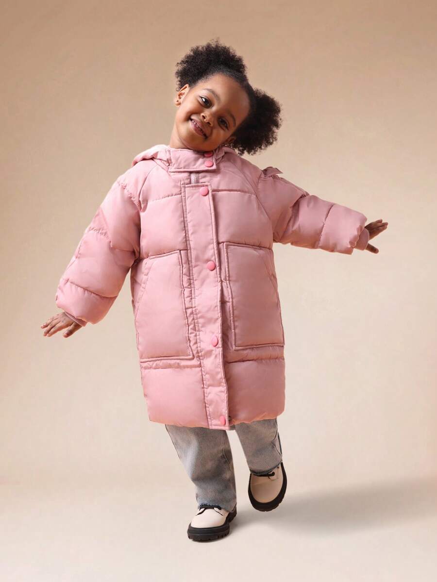 SUMWON Girls Hooded Puffer Winter Coat With Button Closure And Front Pockets For Cold Weather Protection For Casual And Vacation - Baby Pink - View 1