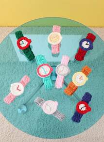 Joivida 1pc Handmade Knitted Woolen Mini Watches - Creative Gift Bracelets For Couples (Men & Women),Suitable For Christmas And Valentine's Day - Multicolor - View 2