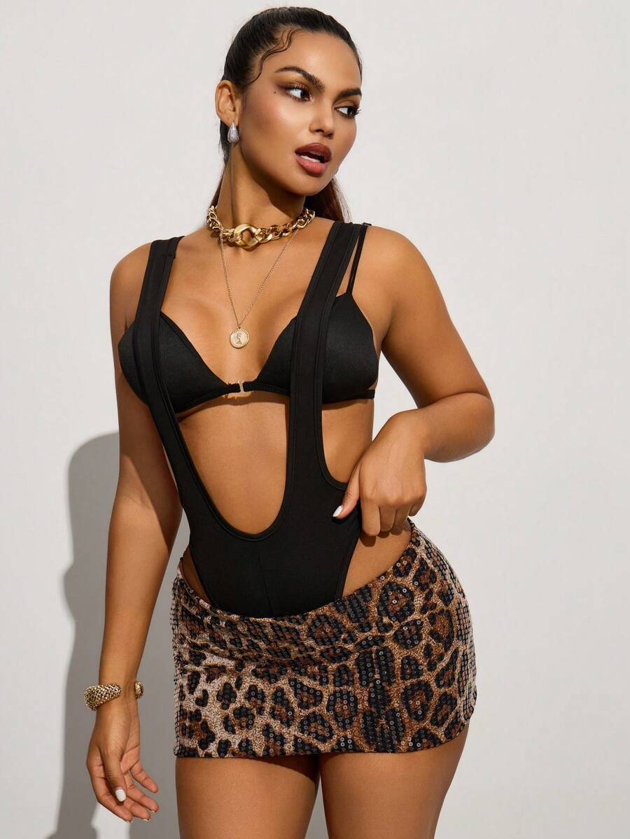 Zyxie 女士性感露背宽肩带连体衣 - 黑色 - 查看 1