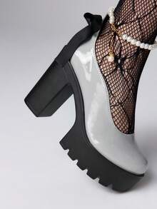ROMWE Kawaii Women's Thick Sole Bow Decor Fashion Versatile High Heels Valentine's Day - Grey - View 3