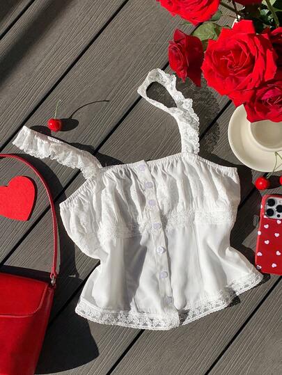 Comfortcana 女士时尚法式蕾丝边吊带背心