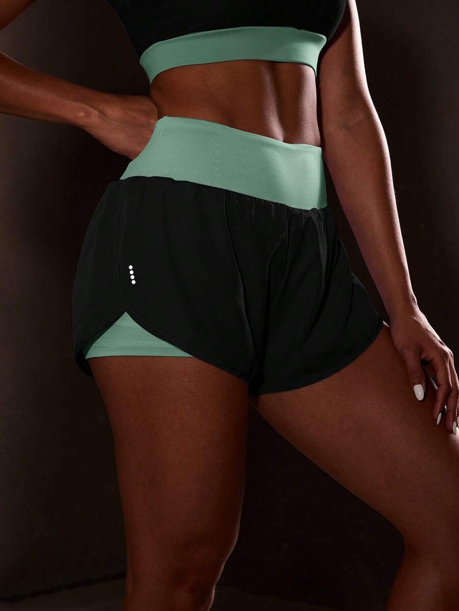 Powerista Women's Casual Contrast Color High Waist Breathable Sports Shorts, Summer
