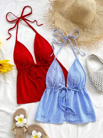 Soleia 2 piezas Camiseta sin espalda con escote en V y tirantes con estampado de leopardo sexy, adecuada para vacaciones, citas, té de la tarde, vacaciones, festivales de música, estilo bohemio