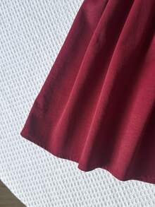 Playful Pals Young Girl' Casual Pleated Collar Long Sleeve A-Line Dress, Burgundy, Suitable For Valentine's Day, Everyday Wear, Outings And Gatherings