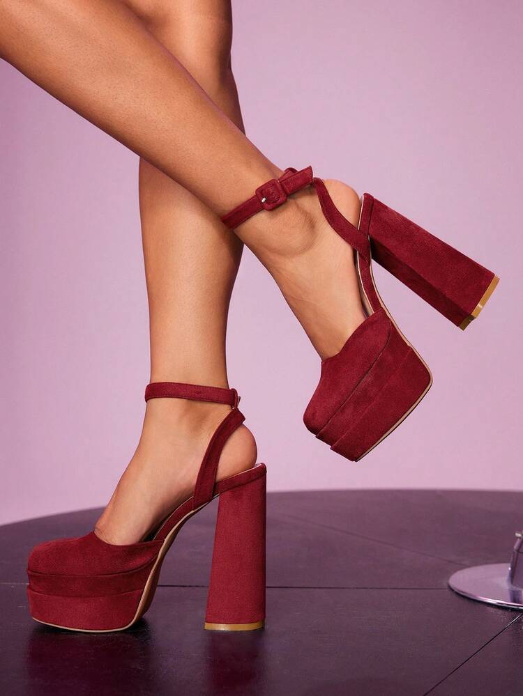 CUCCOO LuxiPop Women's Thick Sole Fashionable Buckle Design High Heel Shoes, Suitable For Party, Christmas, Thanksgiving, New Year, Nightclub Outfit