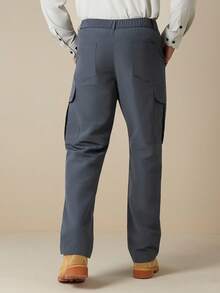 Manfinity Nomadique 男士户外徒步休闲纯色工装裤 男士灰色工装裤 男士灰色工装裤 实用裤 - 深灰色 - 查看 2