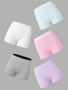 Tween Girls Panties-Ribbed High Waist Full Coverage Elastic Waistband White Light Blue Gray Pink Lavender All Season 2026 New Year Essential Versatile And Comfortable Warm And Cute Style - Multicolor - View 3