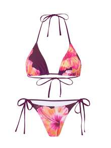Swim Oasis 3件套女士夏季海滩度假休闲套装，印花比基尼套装和网纱系带沙滩裙，波西米亚风泳装 - 彩色 - 查看 3