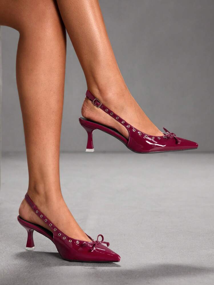 CUCCOO SZL Women's Fashion Burgundy Metallic Decor Pointed Toe High Heel Pumps For Christmas