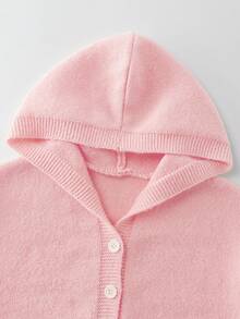 Genkimix Kids Girls' Casual Solid Color Short Hooded Knit Cardigan Sweater, Autumn/Winter Kids Sweaters For Girls Button Girl Cardigan Sweater Pink Cardigans For Girls Kid Girl Solid Color Shirts Girls Shirts With Puffy Arms Kids Girl Solid Color Sweaters Girls Sweaters Puffy Arms Girls Sweaters Button Girls Sweaters With Puffy Arms Kid Hooded Sweater Cute Pink Knitwear Cardigan For Young Girls V Neck Long Drop Shoulder Sleeve Button Front Short Top - Pink - View 3