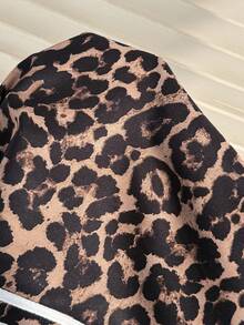 SHEIN 孕妇高腰豹纹直筒宽松可调节侧条纹裤 - 棕色 - 查看 7