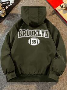 Men's Casual Printed Hooded Jacket - Army Green - View 2