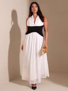 SHEIN BAE Robe longue à taille marquée et col en V pour femmes grandes tailles