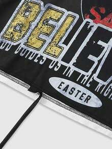 ROMWE MEN Camiseta de manga larga de cuello redondo con estampado de letras y cruces, corte holgado para hombre - Multicolor - Ver 6