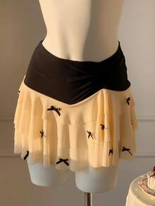 Comfortcana Women's Pleated Waist Bow Decor Cake Skirt - Multicolor - View 6
