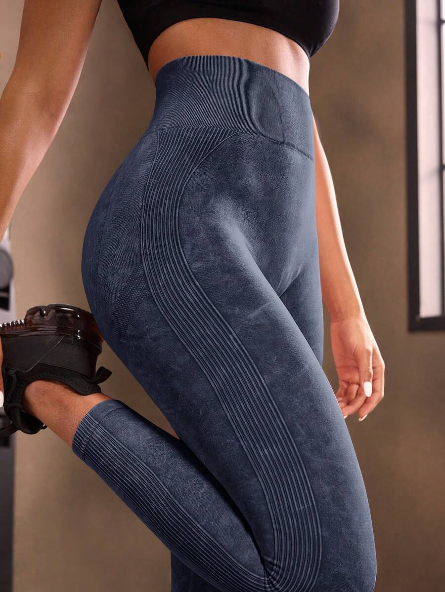 Powerista Women Tie-Dye Seamless High Stretch Wash Leggings Sports Tights Yoga Pants - Navy Blue - View 1