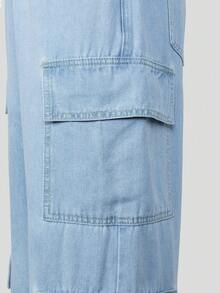 SHEIN Explorewe Quần jeans ống đứng dáng rộng màu vàng nhạt thời trang mới dành cho bé trai, quần denim ống rộng thoải mái, phong cách đường phố, đa năng, phù hợp với mọi mùa - Rửa nhẹ - Xem 7