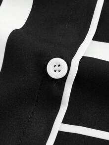 EMERY ROSE 女士夏季休閒立領條紋拼色蝙蝠袖襯衫