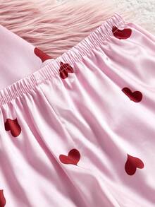 Teenage Girls' Cute Heart Print Short Sleeve Shorts Cardigan Pajama Set