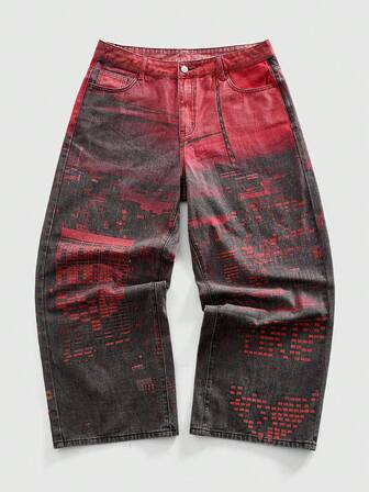 Jeans casual di moda con stampa per uomo