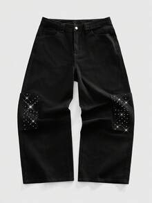 ROMWE MEN Quần Jeans Nam Lưng Cao Thẳng Rộng Thoải Mái Đa Năng - màu đen - Xem 1