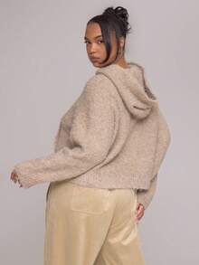 MUSERA Hanorac pufos tricotat mărime mare toamnă iarnă streetwear cool fată Y2K zi de zi casual sepia