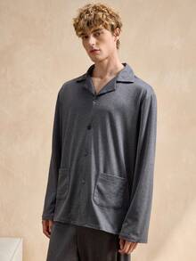 Ensemble pyjama homme à col châle gris, manches longues, vêtements d'hiver