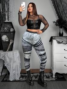 Whyspr 大码数码朋克印花紧身裤 - 灰色 - 查看 3