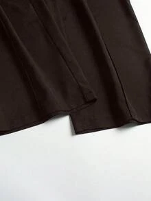 SHEIN Tall CURVE Plus Size Women's Solid Color Casual Versatile High-Quality Viscose Straight Elastic Waist Pants, Suitable For Work And Daily Wear, Autumn/Winter - Brown - View 5