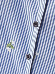 lacRébo Women's Striped Drop Shoulder All-Over Print Long Sleeve Comfortable Pajama Set - Blue and White - View 9