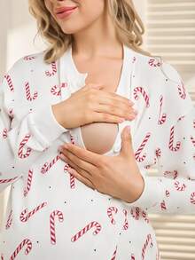 SHEIN 2pcs/Set Maternity Comfortable Breathable Full Print Crew Neck Long Sleeve Set - White - View 7