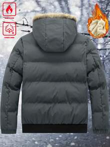 Manfinity Homme Áo khoác mùa đông cổ lông trùm đầu cho nam, áo khoác công sở có khóa kéo, dành cho bố, áo khoác dày lót giữ nhiệt, áo khoác parka đi làm màu đen thường ngày có đệm - Xám - Xem 2